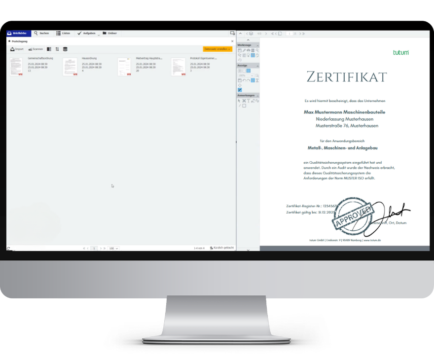 Mockup Website Maschinenbau  Zertifikatsverwaltung