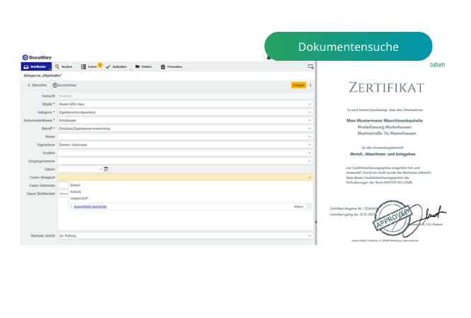 Screen Maschinenbau Zertifikatsverwaltung  Dokumentensuche (2)