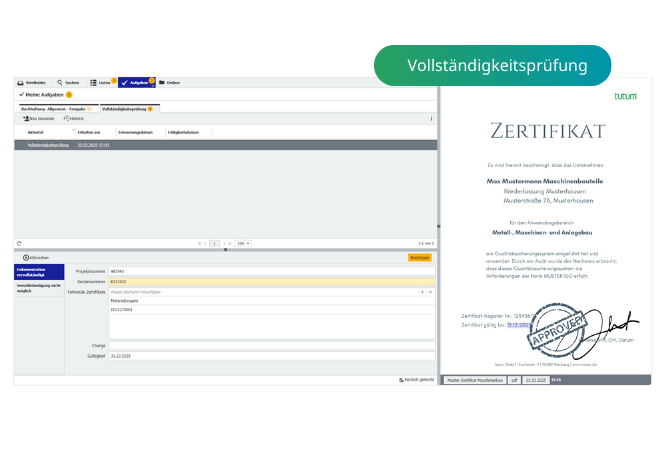 Screen Maschinenbau Zertifikatsverwaltung  Vollständigkeitsprüfung (1)